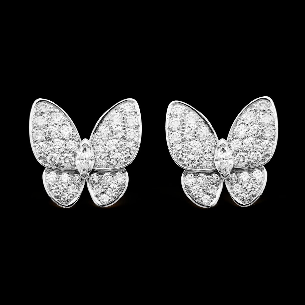 Bông Tai Van Cleef & Arpels Butterfly Vàng Trắng 18K Kim Cương Tự Nhiên (1)