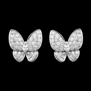 Bông Tai Van Cleef & Arpels Butterfly Vàng Trắng 18K Kim Cương Tự Nhiên (1)