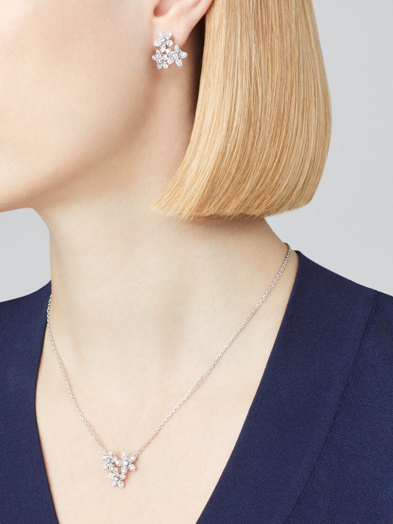 Bông Tai Van Cleef & Arpels Socrate 3 Bông Hoa Vàng Trắng Kim Cương