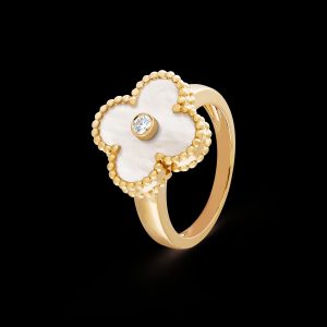 Nhẫn Van Cleef & Arpels Vintage Alhambra Xà Cừ Kim Cương Vàng Vàng 18K