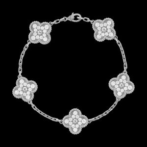 Vòng Tay Van Cleef & Arpel Alhambra Chế Tác Vàng Trắng Kim Cương Tự Nhiên 19cm (2)