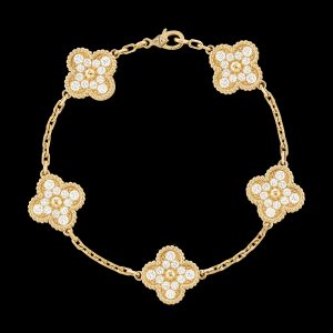 Vòng Tay Van Cleef & Arpel Alhambra Chế Tác Vàng Vàng 18K Kim Cương Tự Nhiên 19cm (3)