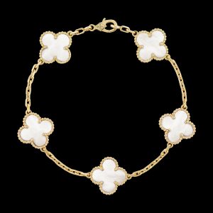 Vòng Tay Van Cleef & Arpels Alhambra Vàng Vàng 5 Họa Tiết Xà Cừ Trắng (1)