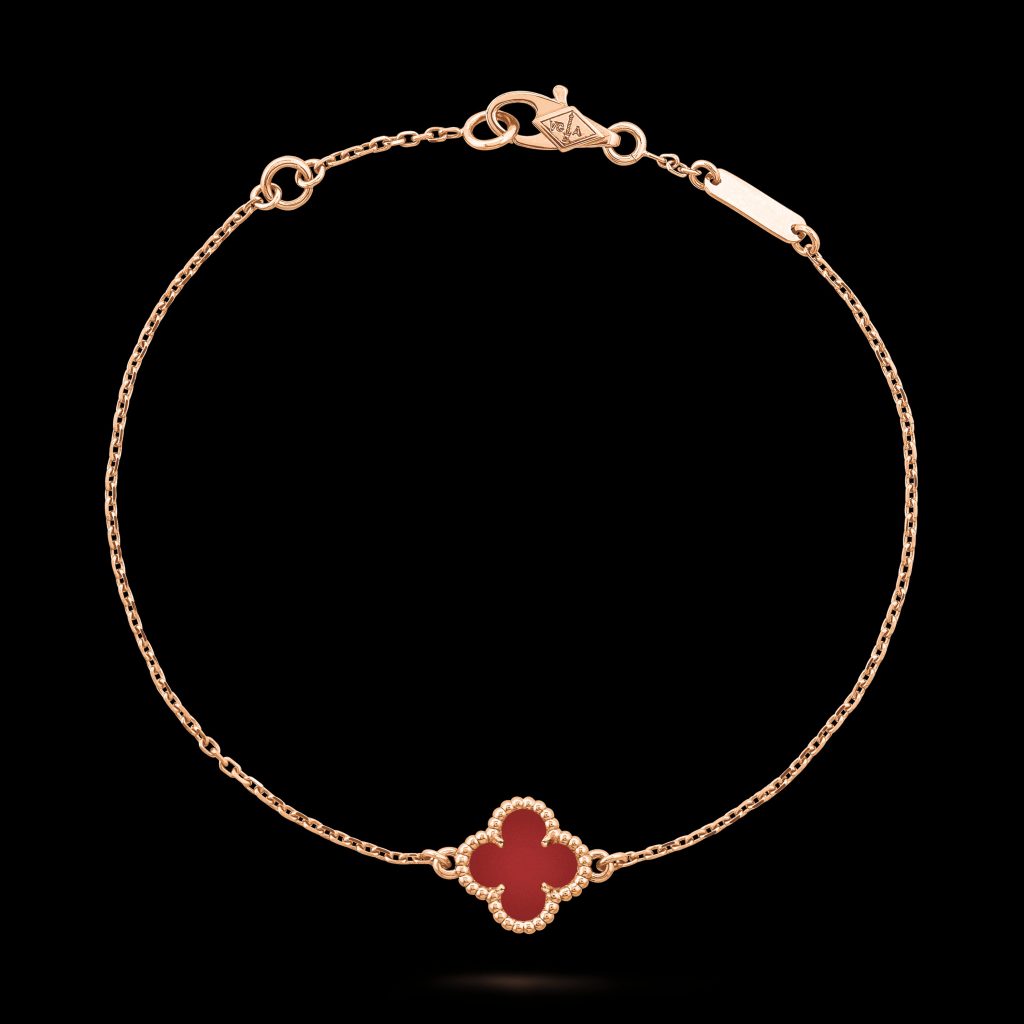 Vòng Tay Van Cleef & Arpels Sweet Albraham Đá Mã Não Đỏ Vàng Hồng (1)