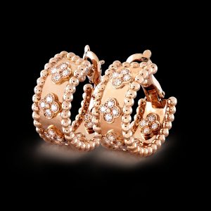 Bông Tai Van Cleef & Arpels Perlée Clovers Hoop Vàng Hồng Kim Cương 40 Viên (1)