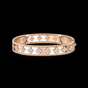 Lắc Tay Van Cleef & Arpels Perlée Clovers Medium Vàng Hồng Kim Cương 17cm (3)