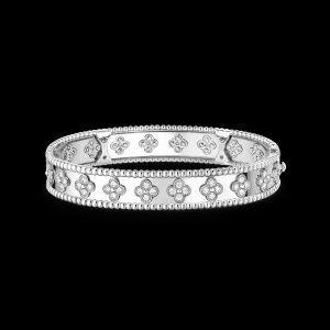 Lắc Tay Van Cleef & Arpels Perlée Clovers Medium Vàng Trắng Kim Cương 17cm (1)