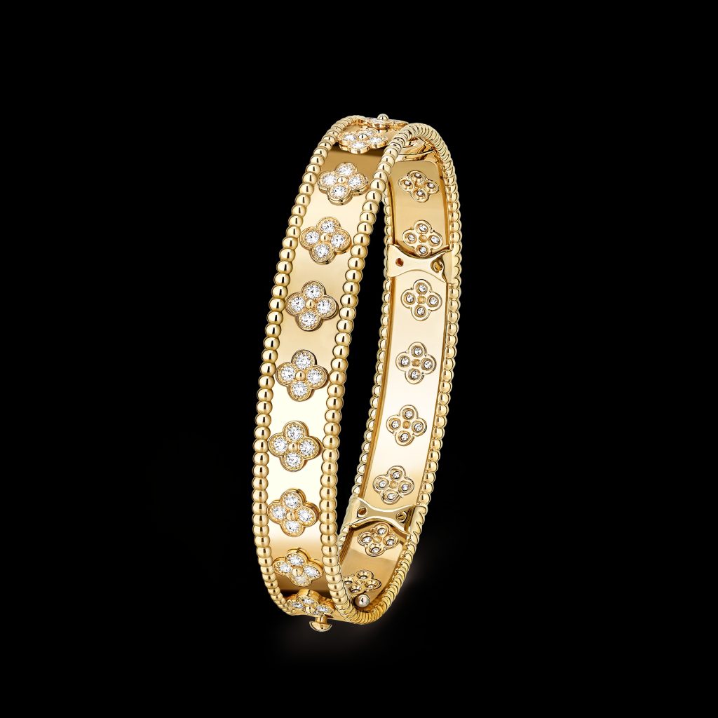 Lắc Tay Van Cleef & Arpels Perlée Clovers Medium Vàng Vàng Kim Cương 17cm