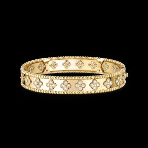 Lắc Tay Van Cleef & Arpels Perlée Clovers Medium Vàng Vàng Kim Cương 17cm