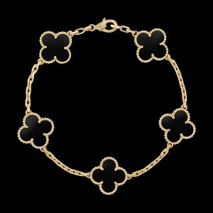 Vòng Tay Van Cleef & Arpels Vintage Abraham 5 Họa Tiết Cỏ 4 Lá Đá Onyx (1)