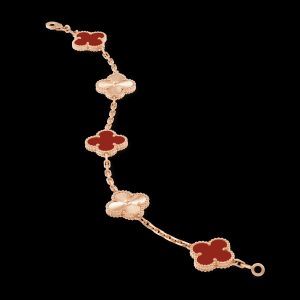 Vòng Tay Van Cleef & Arpels Abraham Ngọc Mã Não Đỏ Họa Tiết Guilloche 19cm (4)