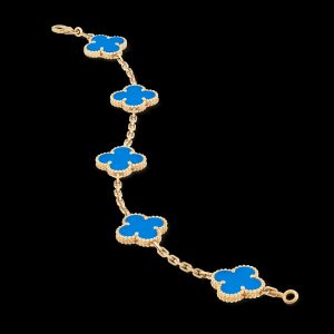 Vòng Tay Van Cleef & Arpels Abraham Vintage Đá Mã Não Xanh Dương 19cm (1)