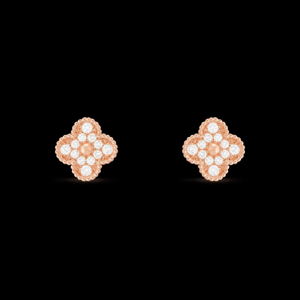 Bông Tai Van Cleef & Arpels Vàng Hồng Kim Cương Tự Nhiên Tròn 24 Viên (3)