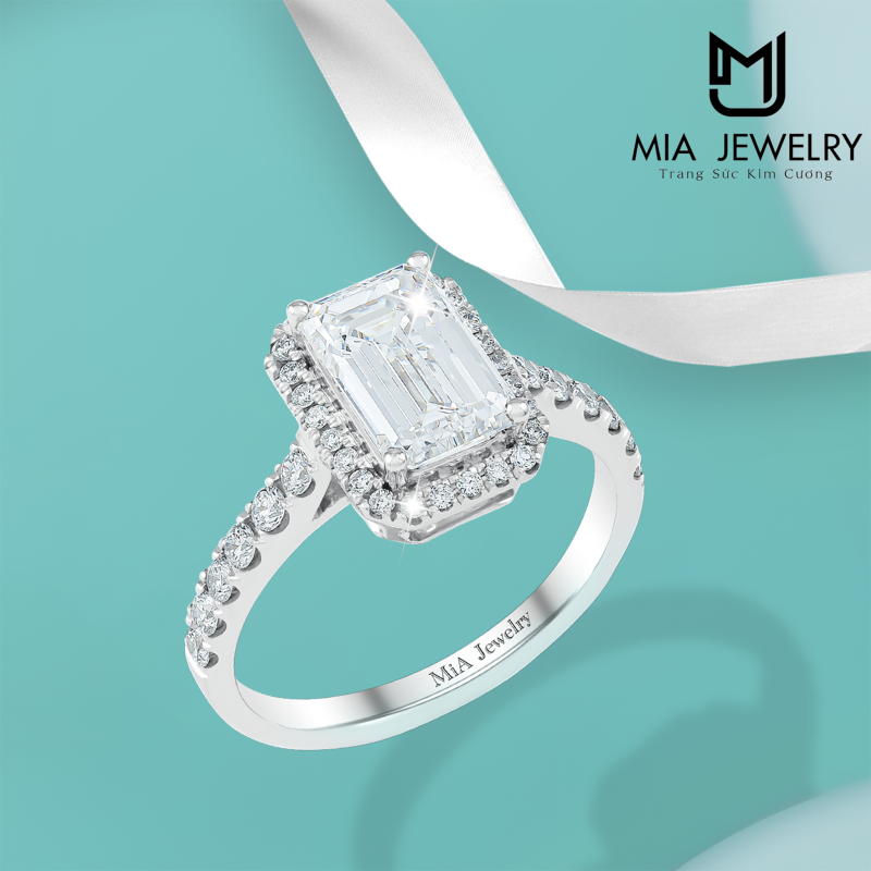 Nhẫn Thiết Kế Nữ Bạch Kim PT950 Kim Cương Tổng Hợp Emerald Size 14 MiA012