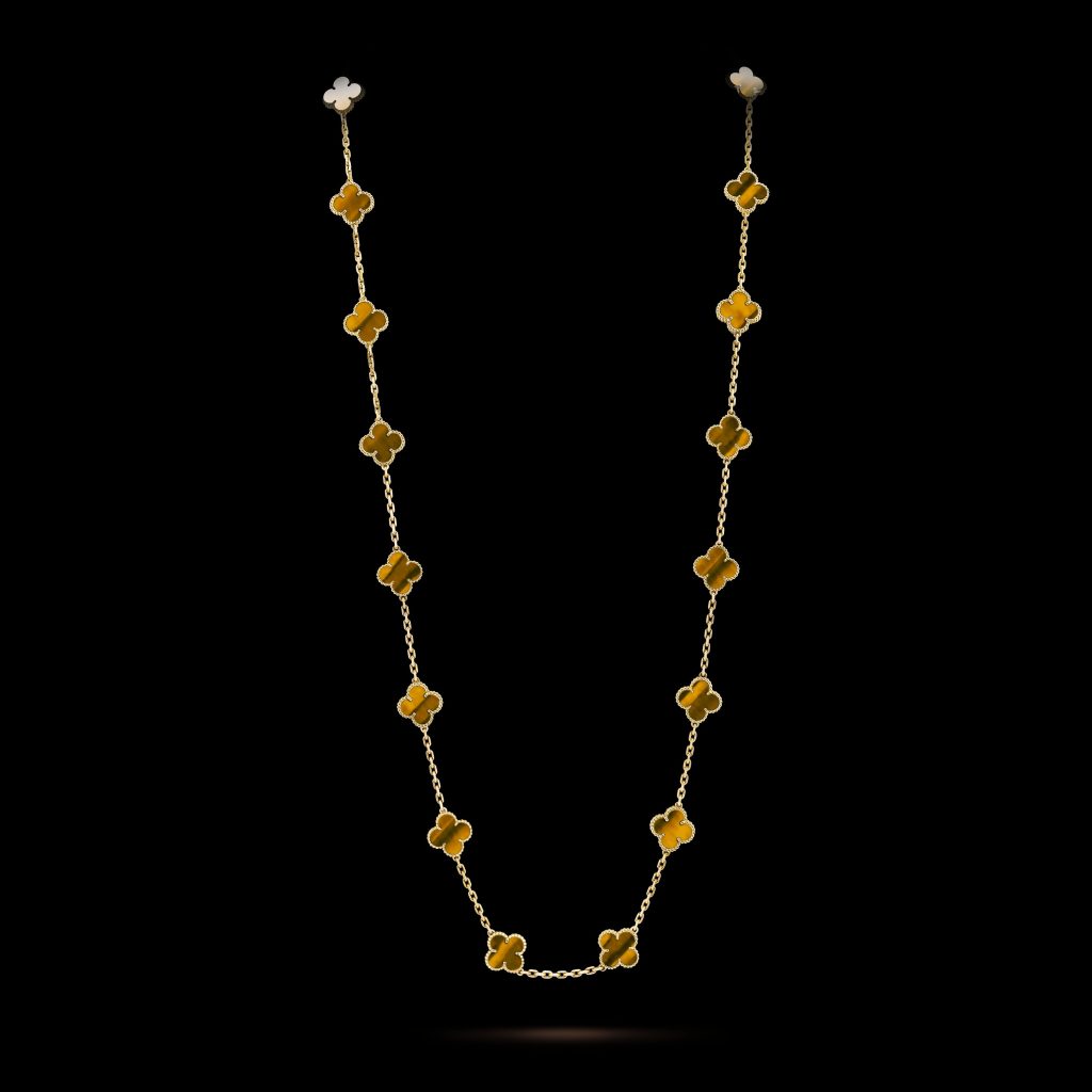 Vòng Cổ Van Cleef & Arpels Đá Mắt Hổ 20 Họa Tiết Chế Tác Hong Kong 86cm (1)