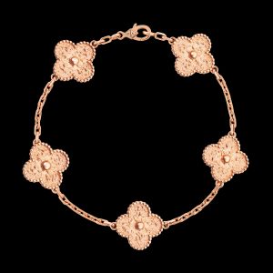 Vòng Tay Van Cleef & Arpels Alhambra Cổ Điển Vàng Hồng Nhập Khẩu Hong Kong 19cm (5)