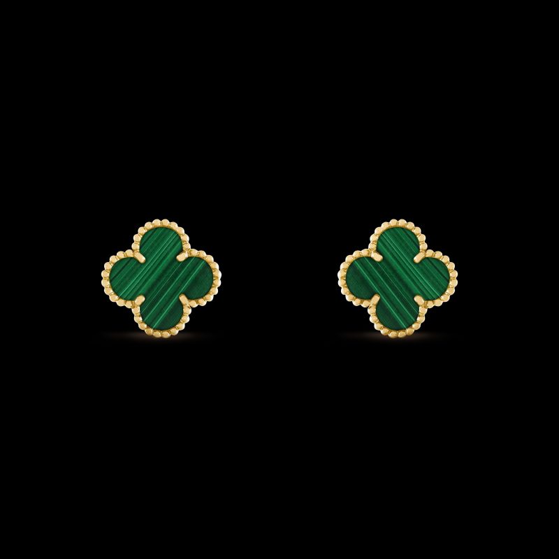 Bông Tai Van Cleef & Arpels Chế Tác Vàng 18K Đá Malachite Hong Kong 15mm (2)