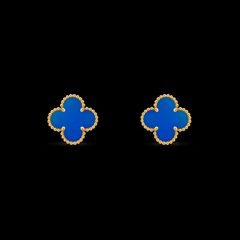 Bông Tai Van Cleef & Arpels Đá Mã Não Xanh Chế Tác Hong Kong 15mm (1)