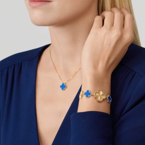 Vòng Cổ Van Cleef & Arpels Chế Tác Vàng Vàng 18K Đá Mã Não Xanh Dương 42cm (4)