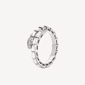 Nhẫn Bvlgari Serpenti Viper Rắn Vàng Trắng 18K Đính Kim Cương Tự Nhiên Chế Tác