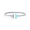 Lắc Tay Tiffany & Co T Chế Tác Vàng Trắng 18K Đính Kim Cương Tự Nhiên Và Đá Ngọc Lam (1)