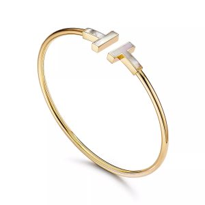 Lắc Tay Tiffany & Co T Chế Tác Vàng Vàng 18K Đá Xà Cừ Trắng Nhập Khẩu (1)