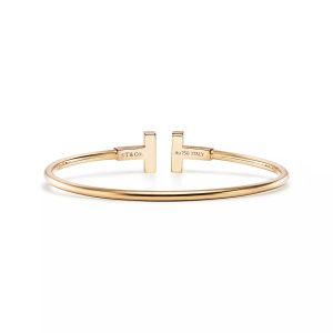 Lắc Tay Tiffany & Co T Chế Tác Vàng Vàng 18K Đá Xà Cừ Trắng Nhập Khẩu (1)