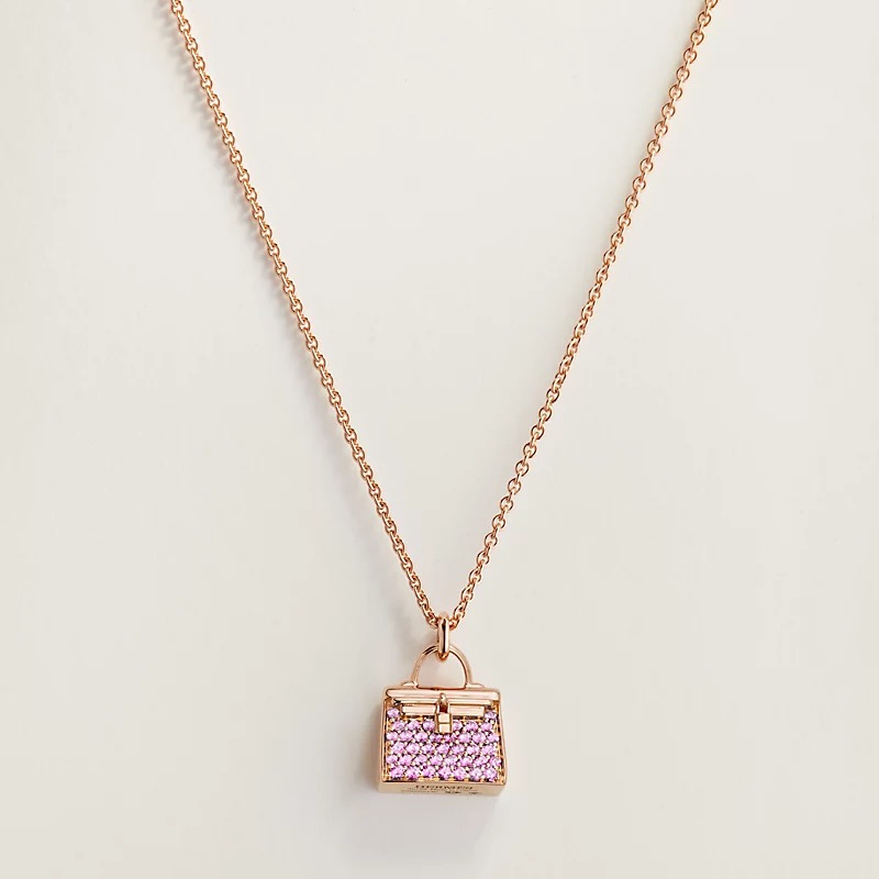 Dây Chuyền Hermes Amulettes Kelly Chế Tác Vàng Hồng 18K Đính Đá Sapphire Tự Nhiên (1)