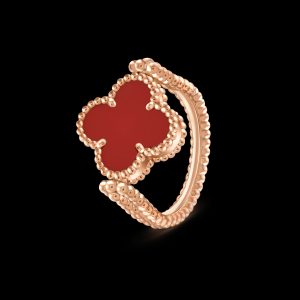 Nhẫn Van Cleef & Apels Vintage Alhambra Reversible Chế Tác Vàng 18K Kim Cương Đá Mã Não (1)`