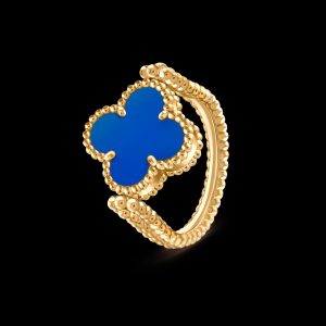 Nhẫn Van Cleef & Apels Vintage Alhambra Reversible Chế Tác Vàng 18K Kim Cương Đá Mã Não Xanh (1)