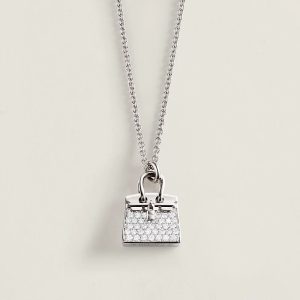 Vòng Cổ Hermes Amulettes Birkin Vàng Trắng 18K Kim Cương Tự Nhiên Hình Túi Xách (1)