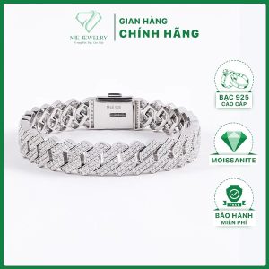 Lắc Tay Bạc Nam Cuban Đính Đá Moissanite 1.2 Ly Cao Cấp – Bạc 925 Sáng Bóng, Phong Cách Sang Trọng MiE Jewelry LTBM004