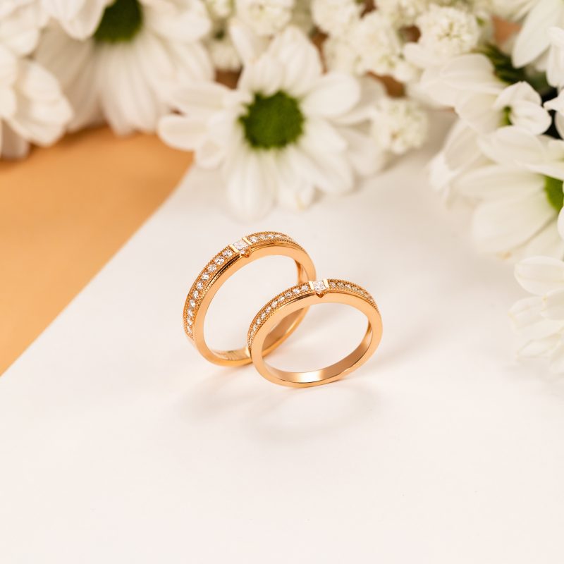 Nhẫn Cưới Kim Cương Thiên Nhiên Vàng Hồng 18K AU750 Thiết Kế MiA Jewelry MNC02