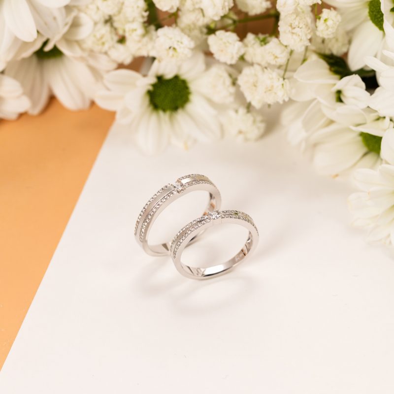 Nhẫn Cưới Kim Cương Thiên Nhiên Vàng Trắng 18K AU750 Thiết Kế MiA Jewelry MNC01
