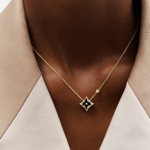 Vòng Cổ Louis Vuitton Color Blossom Star BB Vàng 18K Đá Onyx Đen 1 Viên Kim Cương 41cm (3)