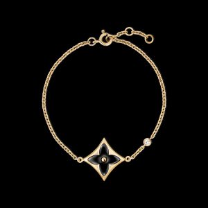 Vòng Tay Louis Vuitton Color Blossom Star BB Đá Onyx Đen Vàng 18K 1 Viên Kim Cương 17,5cm (13)
