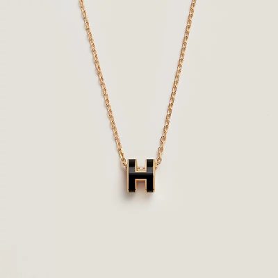 Dây Chuyền Hermes Mini Pop H Màu Đen Chế Tác Vàng Vàng 18K