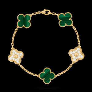 Vòng Tay Van Cleef & Arpels Alhambra Vàng 18K Kim Cương Tự Nhiên Mix Đá Khổng Tước 19cm (2)