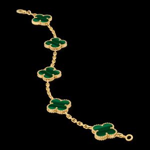 Vòng Tay Van Cleef & Arpels Vintage Abraham Cỏ 4 Lá Đá Khổng Tước Xanh Lá Cây 19cm