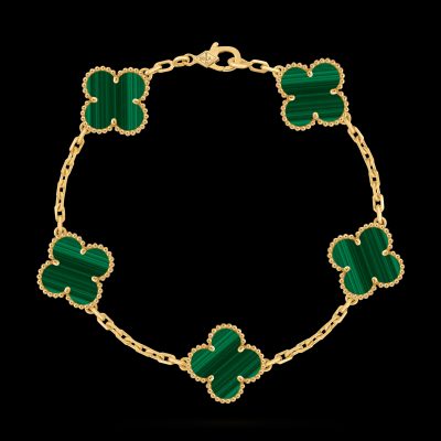 Vòng Tay Van Cleef & Arpels Vintage Abraham Cỏ 4 Lá Đá Khổng Tước Xanh Lá Cây 19cm